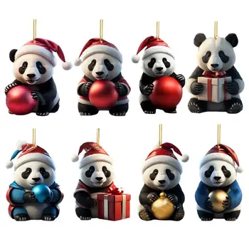 Araba Asılı Hayvan Noel Süsler 2D Akrilik Panda anahtarlık Noel Kolye Noel Ağacı Merry Christmas Süslemeleri