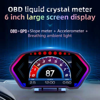 Araba HUD 6 İnç lcd ekran Yakıt Tüketimi OBD2 Göstergesi Ekran Aşırı Hız Alarmı Hız MPH Metre Pusula Yönü Tüm Araç için