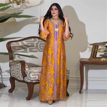 Arap Müslüman Kadınlar Çiçek Abayas Dubai Uzun Maxi Elbise Türkiye Kaftan Elbise Eid Mubarak Ramazan İslam Parti Fas Abayas Vestido