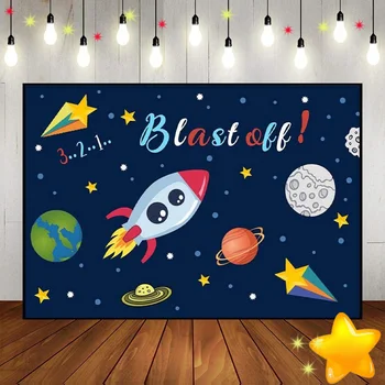 Astronot Arka Plan Astronomi Bebek Duş Astroloji Fotoğraf Evren Doğum Günü Dekorasyon Özel Zemin Afiş Parti Roket