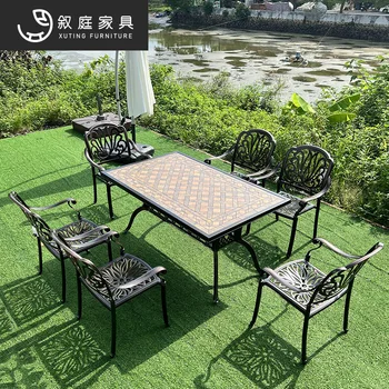 Açık dökme alüminyum masa ve sandalyeler avlu açık eğlence villa açık bahçe ferforje