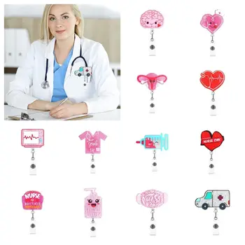 Aşk Kalp Hemşire geri çekilebilir makaralı isimlik akrilik sim kartvizit tutucu Çalışma Kartı Klipleri Chill Hap Hastane Rozeti Tutucu