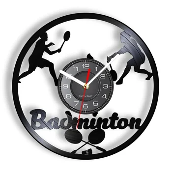Badminton Çağdaş duvar saati Oturma Odası için badminton raketi Sanat Siyah Duvar Saati Spor Vinil Müzik Kayıt duvar saati