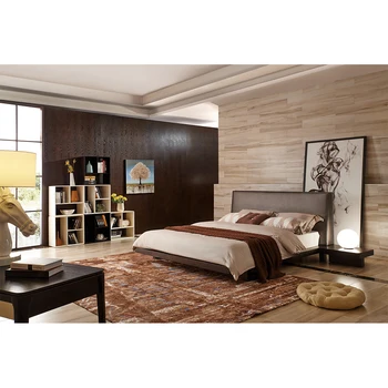 Basit tasarım modern deri sırt kahverengi yatak odası mobilyaları modern