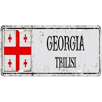 Bayrak Vanity Plakaları Ulusal Bayrak Tiflis Şehir Dekoratif Plaka İşareti Gürcistan Şehir Hatıra Retro Vintage