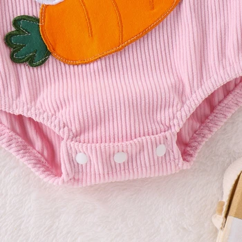 Bebek Kız Erkek Paskalya Kıyafet Romper Karikatür Tavşan Havuç Nakış Romper Genel Yenidoğan Bebek Giysileri