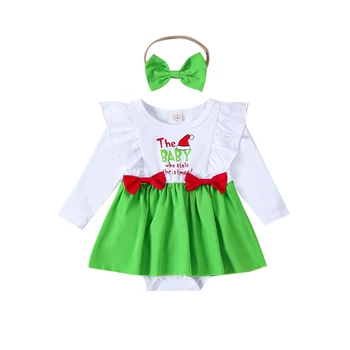 Bebek Kız Kıyafetler Noel Romper Elbise Yenidoğan Uzun Kollu Etek Yeşil Xmasclothes Set Güz Kış