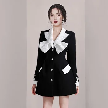 Beyaz Siyah Kadın Takım Elbise 1 Adet Blazer Uzun Ceket Etek Resmi Ofis Bayan İş Elbisesi Moda Kız Ceket Balo Elbise