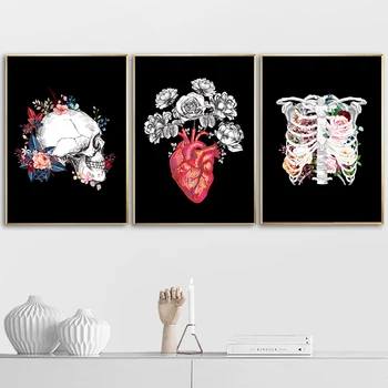 Beyin Kalp Siyah Beyaz Anatomi Vintage duvar sanatı tuval yağlıboya İskandinav Posterler Ve Baskılar Duvar Resimleri İçin Oturma Odası Dekor