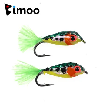 Bimoo 2 ADET # 10 Mini Baitfish Minnows Alabalık Fly Fishing Sinekler Lures Flamalar ile 3D Glow Gözler Küçük Yem Balık Taklit