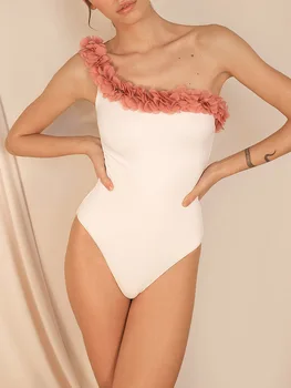 Bir Omuz Dantel Tek Parça Mayo kadın Mayo 2023 Slim Fit Moda Bikini Takım Elbise Yaz Tatili Mayo Beachwear