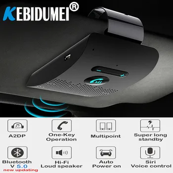 Bluetooth 5.0 Handsfree Araç Kiti HİFİ Hoparlör 2W Kablosuz Ses Alıcısı MP3 Müzik Çalar Gürültü İptal Güneşlik Klip
