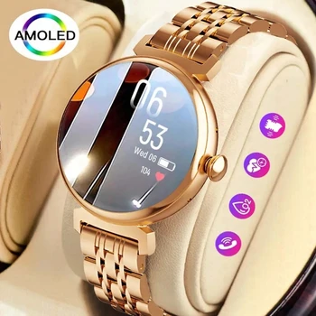 Bluetooth Çağrı akıllı saat Ekran Her Zaman Ekran 1.04 inç AMOLED Ekran Moda Bayanlar Smartwatch Metal Gövde Küçük Ekran İzle