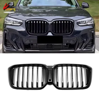 BMW için X3 X4 G01 G02 LCI 2022-İN Parlak Siyah Ön İzgaralar Böbrek Grille Üst Kaput Örgü Izgara W / Kamera Deliği