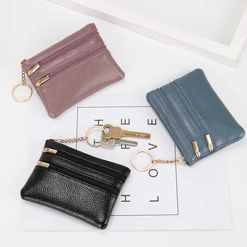 Bozuk para cüzdanı Kadınlar için Hakiki Deri Mini Katman Dana Cüzdan Fermuar klasik kart çantası kısa kadın cüzdanı Anahtar Kılıfı Taşınabilir