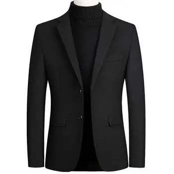 BROWON Marka İş Rahat Yün Blazer Erkekler 2024 Sonbahar ve Kış Yeni Katı Erkekler Blazer Düzenli Fit Uzun Kollu Blazers erkekler için