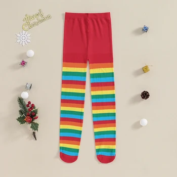 BULİNGNA Çocuklar Yürümeye Başlayan Kız Çizgili Tayt Noel Çorap Dans Tayt Ayaklı Külotlu Tayt Noel Kostüm