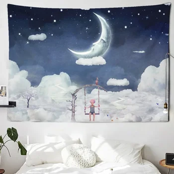 Bulutlar Yıldız Ay Goblen Samanyolu Galaxy Tema Dramatik Süper Rüya Cloudscape duvar halısı çocuk odası İçin