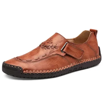 Bölünmüş Deri Erkek rahat ayakkabılar Marka Erkek Sneakers Nefes Slip-on Erkek Loafer'lar Klasik Moccasins Rahat sürüş ayakkabısı