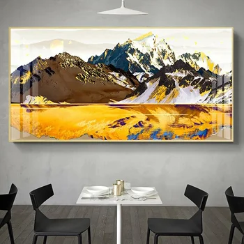 Büyük Boy Altın Dağ Manzara Soyut Tuval Resimleri Baskı Posteri Yağlıboya Oturma Odası İçin modern ev