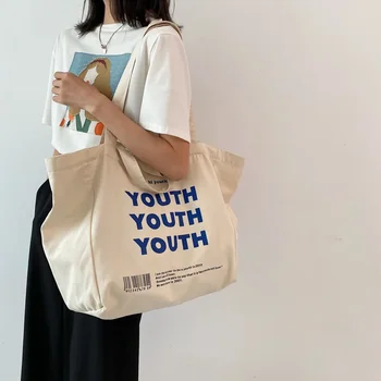 Büyük Kapasiteli Kanvas Çanta Kadın omuz çantası Kadın Harfler Kullanımlık Alışveriş Bayanlar alışveriş çantası Çevre Dostu
