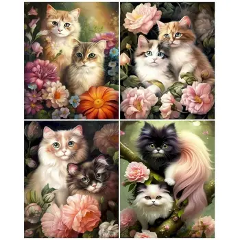 CHENISTORY Resimleri Çiçek Kedi Hayvan HandPainted Kitleri Çizim Tuval Yağlıboya Sayısına Göre modern ev dekorasyonu