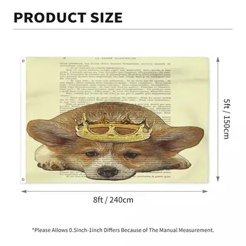 Corgi Köpek Altın Taç Sanat Kitap Sayfası Madame Memento Dubleks Baskı Bir Bayrak Dekorasyon İçin