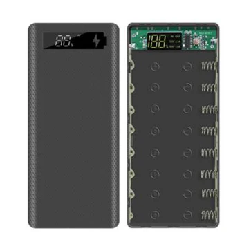 Dijital Ekranlı 5V Çift USB 8X18650 Taşınabilir Güç Kaynağı Kılıfı Cep Telefonu Şarj Cihazı 18650 Pil Tutucu-Siyah
