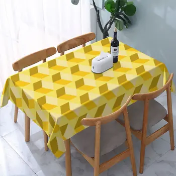 Dikdörtgen Tonları Sarı Küp Geometrik Masa Örtüsü Donatılmış Modern Sanat Masa Örtüsü Destek Kenar Masa Örtüsü Piknik için