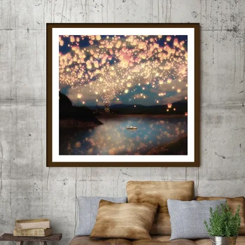 Dilek Fenerler Aşk Sanat Baskılar Ay Nehir Soyut Duvar Sanatı Yıldızlı Gece Deniz Manzarası Resimleri Oturma Odası Dekor Tuval Resimleri