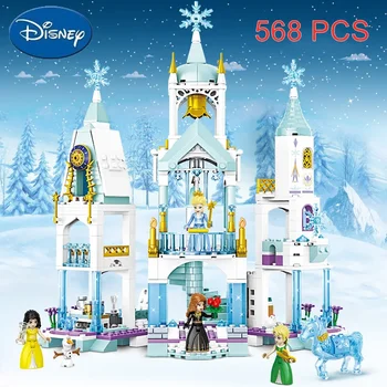 Disney Dondurulmuş 2 Kar Dünya Serisi Elsa Büyülü Buz Kale Set Yapı Taşları Tuğla Oyuncaklar Çocuk Kız Eğitici Hediye Oyuncak