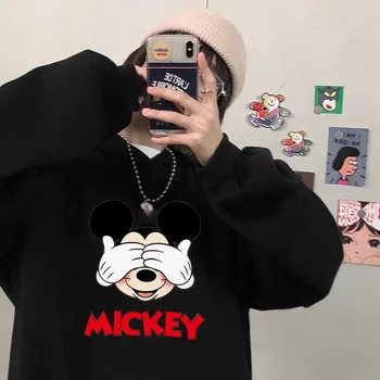 Disney Kadın Hoodies Mickey Mouse Harajuku 2023 Yeni Büyük Boy Hoodie Karikatür Uzun Kollu Üstleri Moda Kapşonlu Kazak Kadın y2k