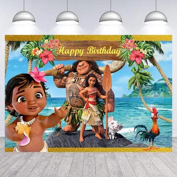 Disney Prenses Moana Arka Plan Bebek Duş Doğum Günü Partisi Dekorasyon İçin Özelleştirilmiş Afiş fotoğraf kabini Zemin Stüdyo Prop