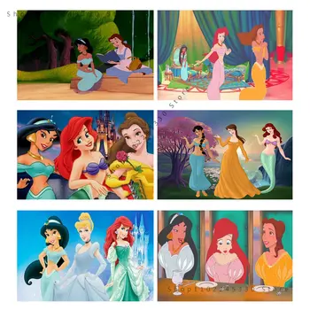 Disney Prensesleri Ariel Yasemin Belle Posteri Baskılar Tuval Boyama duvar sanat resmi Çocuklar İçin Oturma Odası Dekor Ev Dekorasyon