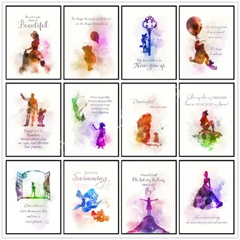 Disney Serisi Posteri Suluboya Tuval Boyama Duvar Sanatı Prenses Hikayeleri Baskılar Resimleri Çocuklar için Yatak Odası Ev Dekor Cuadros