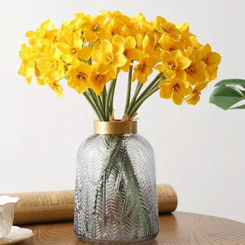 DIY 6 adet / grup Oturma Odası Ev Dekorasyon Garland Düğün Yapay Bitki Nergis Sahte Çiçekler Nergis