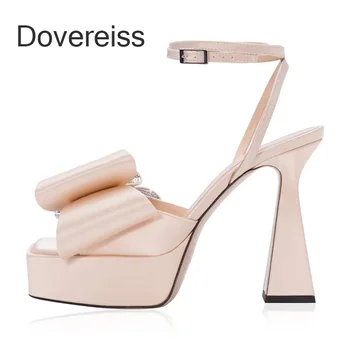Dovereiss 2023 Yeni Yaz Moda Su Geçirmez Seksi Toka 10CM Tıknaz Topuklu Sandalet İlmek kelebek Düğüm Büyük Boy 40 41 42 43