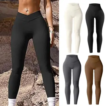 Egzersiz Pantolon Yüksek Bel Yoga Tayt Nervürlü Desen Düz Renk Uzun Pantolon kadın Atletik Egzersiz Kapalı Kadınlar için