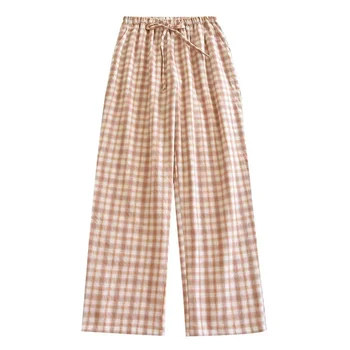 Ekose Bel Yaz Ve Gevşek Erkekler için / Pantolon Pamuk Uyku Pijama Dipleri Saf Elastik Ev Rahat Bahar Kadın