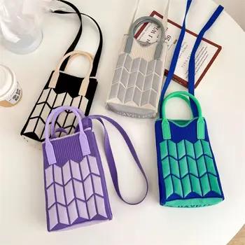 El yapımı Örgü Çanta Kadın Şeker Renk Crossbody Çanta Japon Rahat Geometrik Cep Telefonu Çantaları Öğrenci Yaz Su Bardağı Çantası