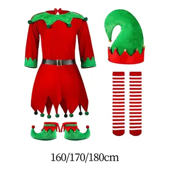 Elf Noel Kostüm ile Çorap Şapka Elbise Ayakkabı Kapakları Giysi Cosplay Doğum Günü Cadılar Bayramı Karnaval Noel Mardi Gras