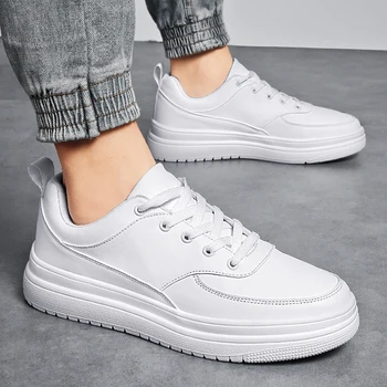 Erkek ayakkabısı Moda Rahat spor ayakkabılar İlkbahar Yaz 2023 Beyaz Çizmeler Genç Kauçuk Deri Ayakkabı