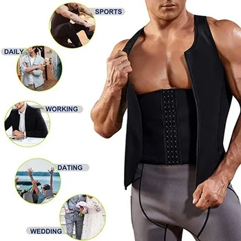 Erkek Bel Desteği Vücut Şekillendirici Sauna Takım Elbise Ter Yelek Zayıflama Bel Eğitmen Kilo Kaybı Yağ Yakıcı Egzersiz Tankı Üstleri Zip ile