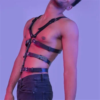 Erkek Deri İç Çamaşırı Cinsel göğüs askısı Erkekler Ayarlanabilir Rave Eşcinsel Giyim BDSM Fetiş Tam Vücut Demeti Kemer Kayışı Seks