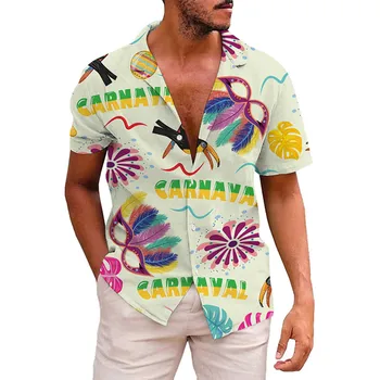 Erkek Karnaval Kısa Kollu gömlek Sonbahar Rahat Yeşil 3D Baskı Hawaii Kısa Kollu Gömlek Tops