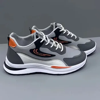 Erkek Spor Ayakkabı Rahat platform ayakkabılar 2023 Koreli Erkek Tıknaz Ayakkabı Platformu Sonbahar Nefes Karışık Renkler Örgü deri ayakkabı