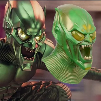 Evden uzak Yeşil Goblin Cosplay maske yetişkin çocuk Cadılar Bayramı partisi lateks tam yüz Kask Maskesi