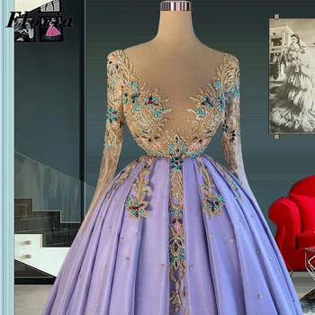 Floria Müslüman Uzun Kollu Abiye Prenses Boncuk Aplikler Ünlü Balo Elbise Couture Parti Törenlerinde Vestidos De Festa
