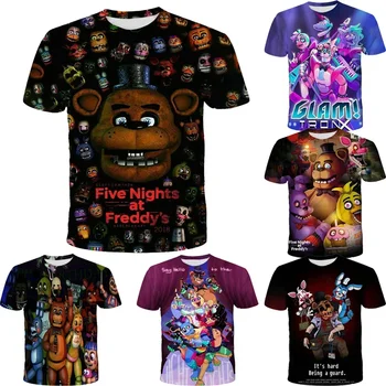 FNAF T Shirt Beş Gece Freddys'de Erkek Kız Elbise Moda Harajuku Tee Yaz 3D Baskı Çocuk T-shirt Streetwear Tops Hediye