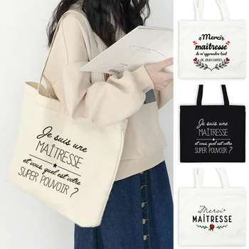 Fransız En İyi Öğretmen Hayat Baskı Moda Kadın Tuval alışveriş çantası Eko Harajuku Estetik Kişiselleştirilmiş Süper Metresi Okul Çantaları
